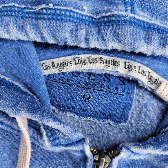 Guess burn out style full zip up hooded sweater shirt blue y2k style size Med - Picture 5 of 5